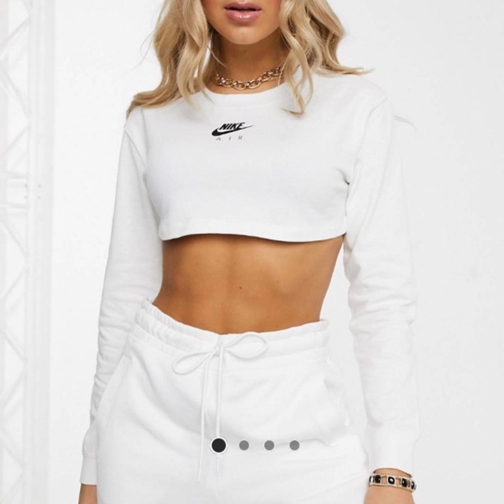 Nike White Cropped Long-Sleeve Logo Top